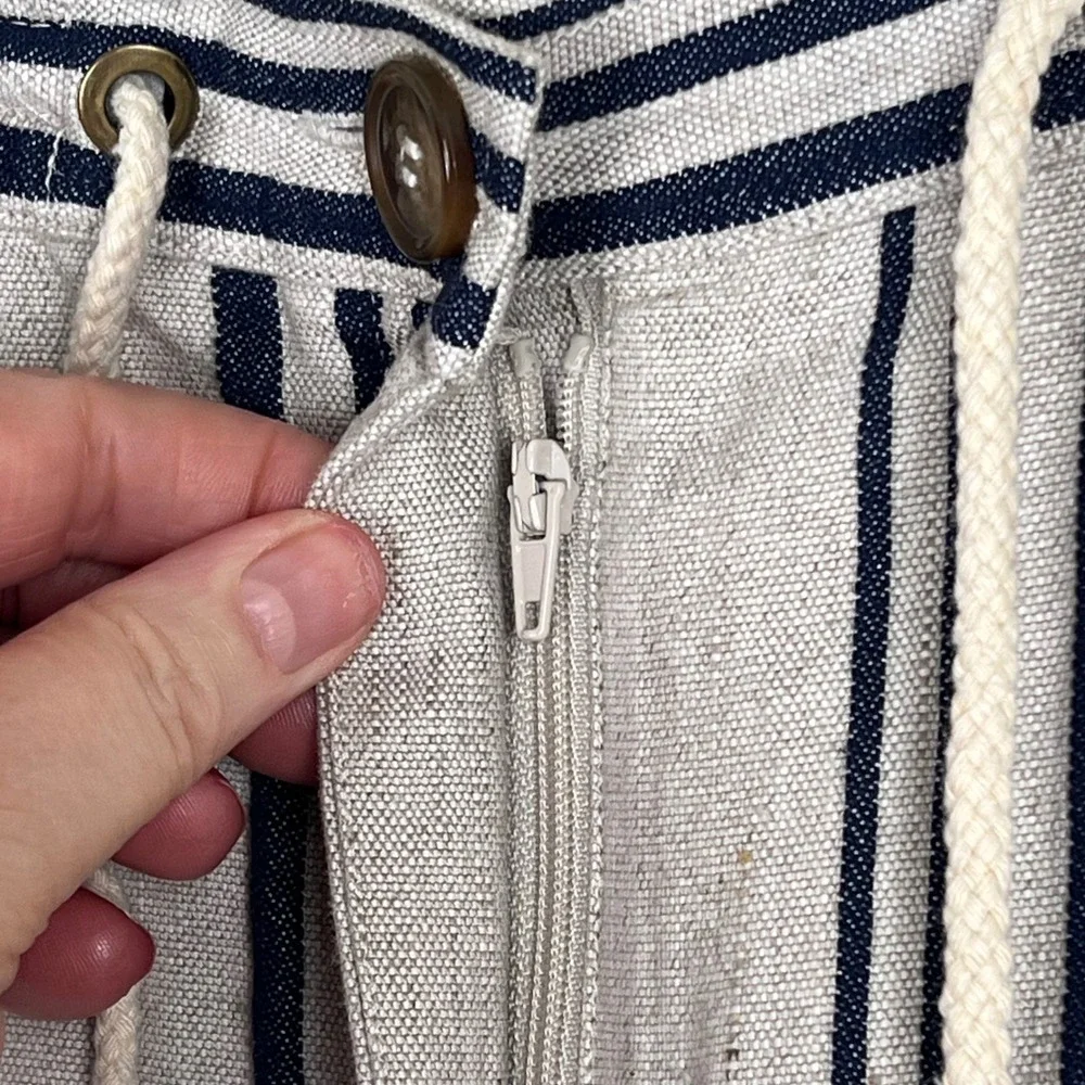 Soft Surroundings‎ Striped Linen Blend Pants Womens 1X Beige Navy Blue Coastal